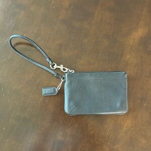 Coach Black Leather Wristlet with Strap
